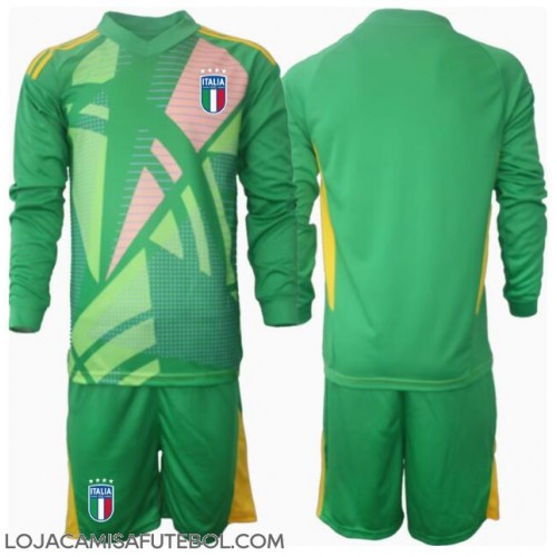 Camisa de Futebol Itália Goleiro Equipamento Secundário Infantil Europeu 2024 Manga Comprida (+ Calças curtas)